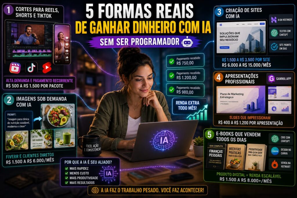 5 formas reais de renda extra com IA em 2026 sem ser programador - Financas Sem Frescura